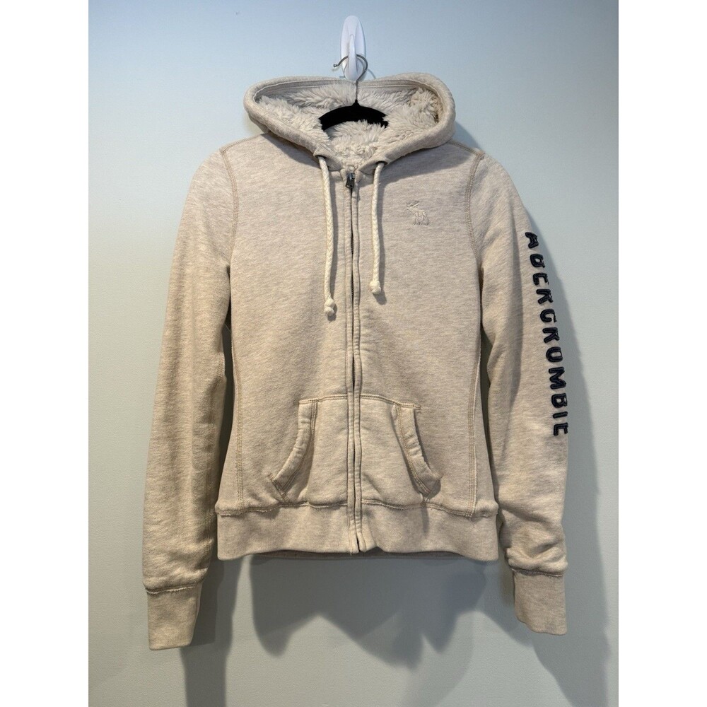 Abercrombie & Fitch Y2K Zip Hoodie Zip Womens Medium Sherpa Lined Spellout Cozy